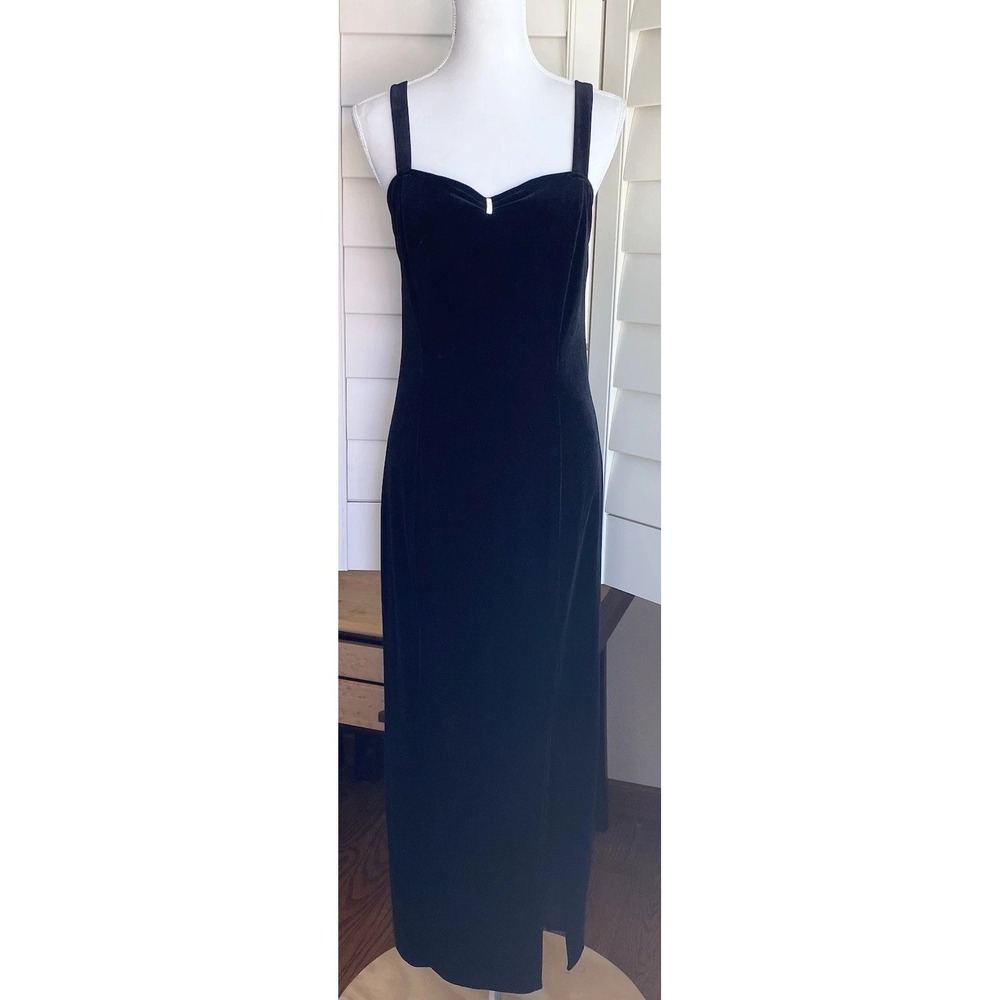 Onyx‎ Nite by Wendye Chaitin Maxi Long Velvet Prom Dress Black Sz M USA Bodycon